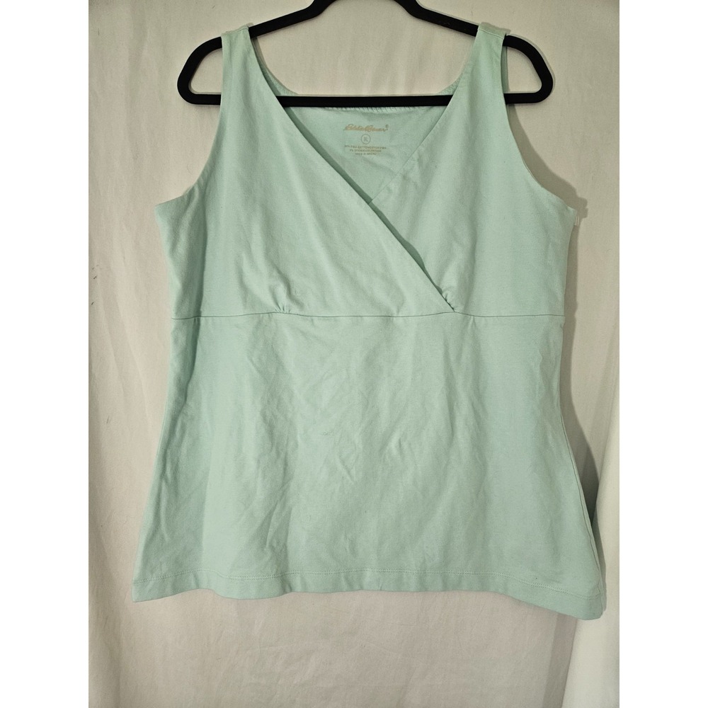 Eddie Bauer Womens XL Shirt Tank Top Sleeveless lt Aqua V-Neck Cotton